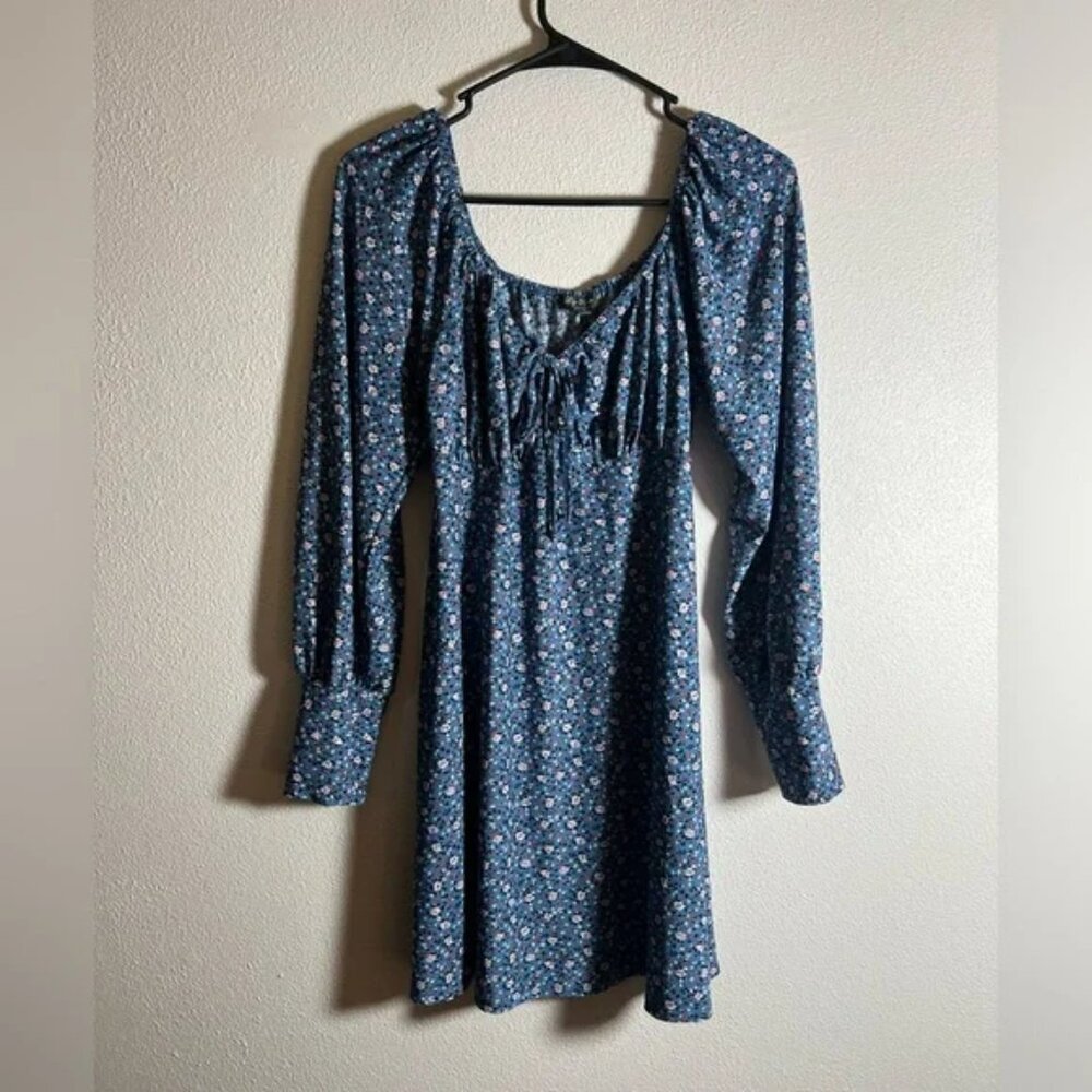 COPY - Lily Rose L Blue Ditsy Floral Babydoll Romantic Long Sleeve Mini Dress